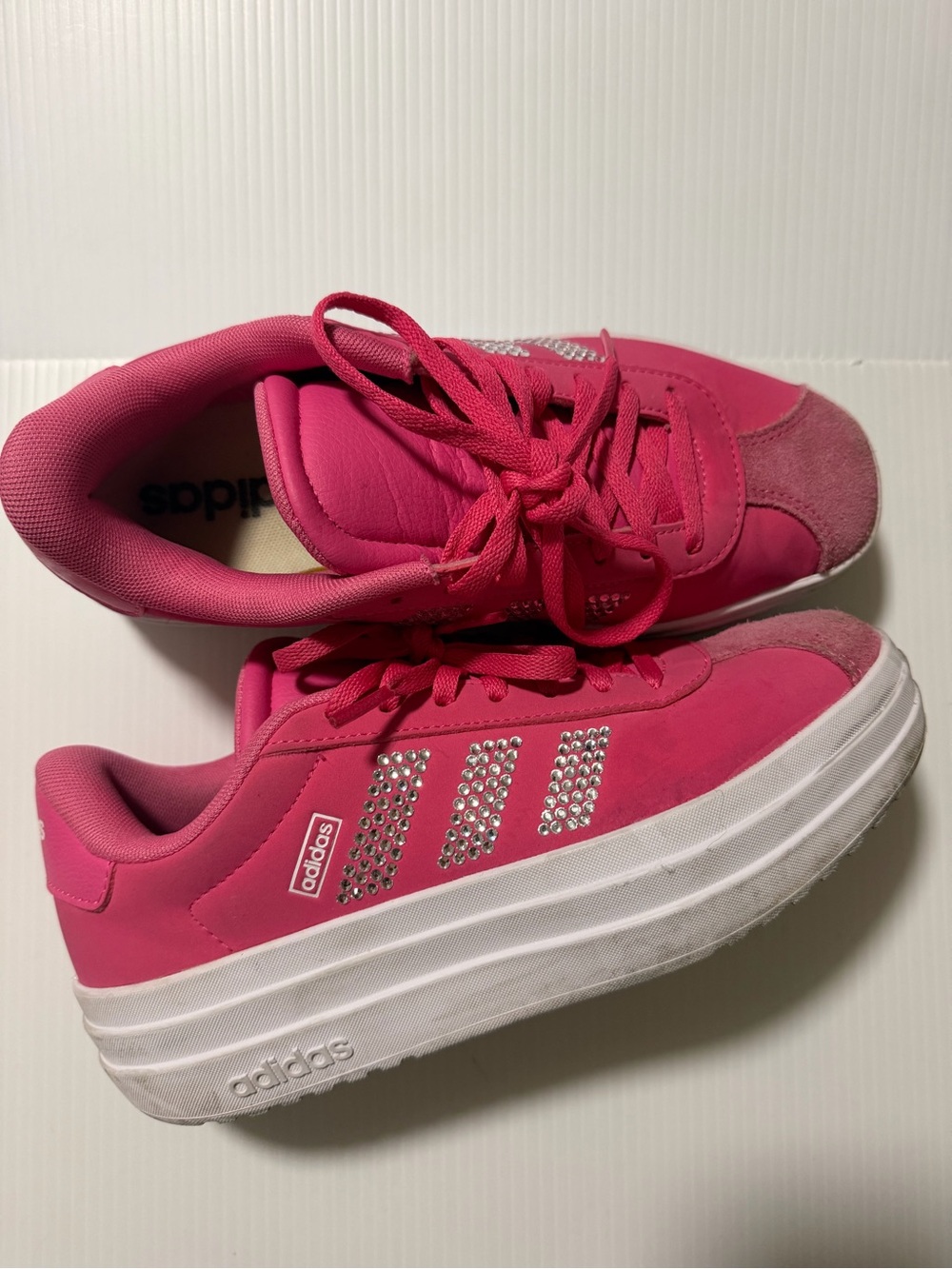 adidas VL Court Bold J Women’s 5 Pink Rhinestone Platform Sneakers IH9496 - Picture 2 of 9
